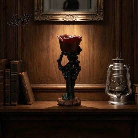 Skeleton Hand Candle Holder Halloween Rose Holder Gothic Resin Decorative Ornament Lifelike Decor for Home Table Decor Dark Style Romantic