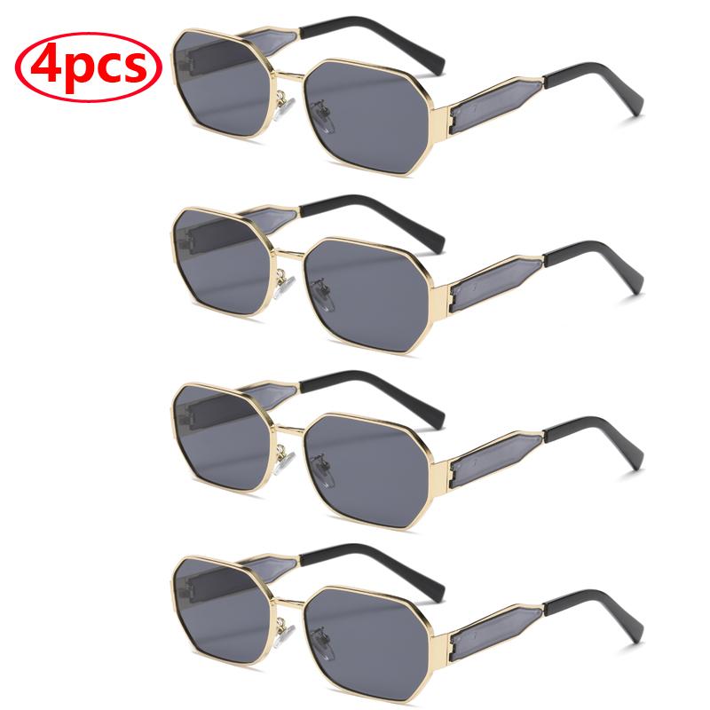 Protective Glasses New Fashion Polygon Sunglasses Women Men Metal Rectangle Sun Glasses Female Popular Black Lens Eyewear UV400