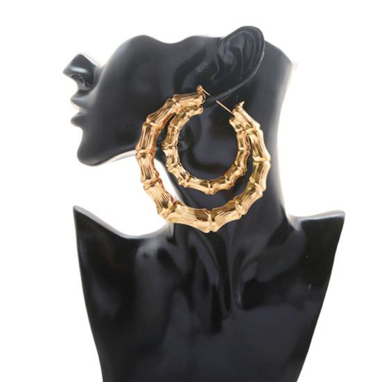 1 пара преувеличенных женских обручей из бамбука с полировкой и гальваническим покрытием уха