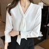 Spring and Autumn Tops Women's Shirt V-Neck Blouses Long Sleeve Shirts
