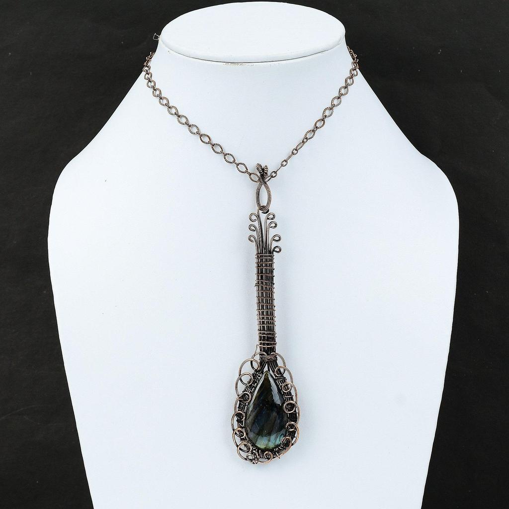 Labradorite Copper Wire Wrapped Pendant Gemstone Copper Jewelry Handmade Pendant Latest Design Jewelry Gift For Him Guitar Pendant Jewelry