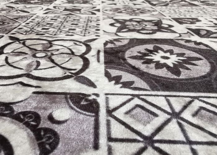 Carpet - MANI TEXTILE - Cement Tile Effect - Black - 90x130 - Non-slip and Washable