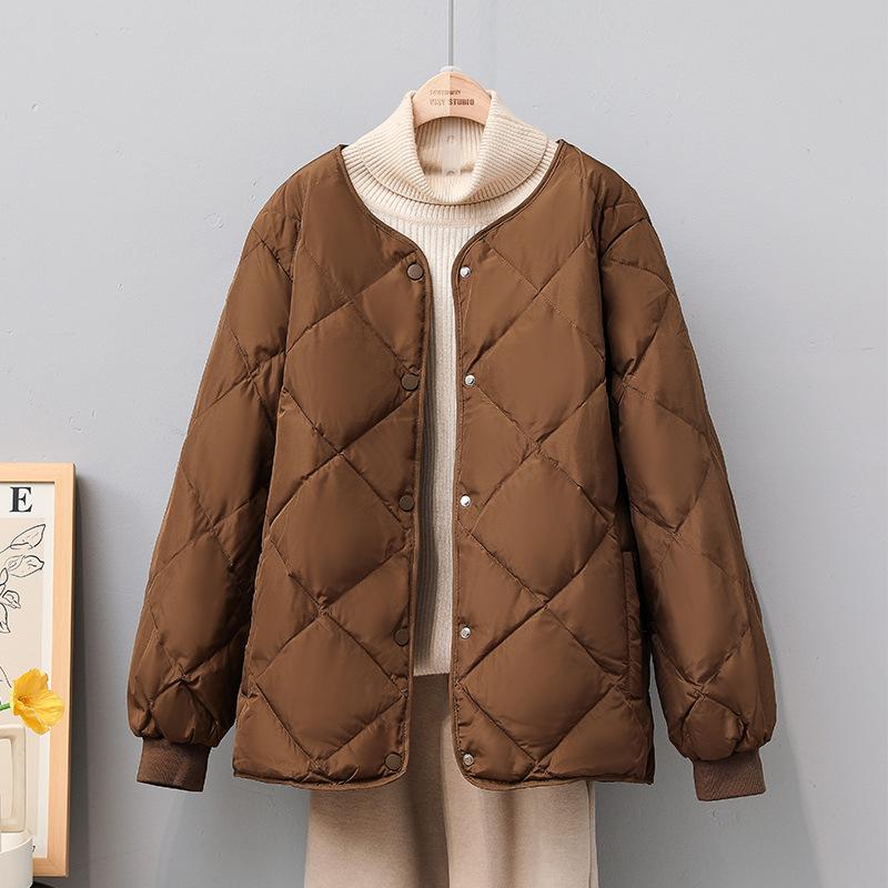 Rhombus Lattice Bread Cotton Clothes Autumn and Winter New Simple Solid Color Warm Cotton Clothes Jacket Women's Fashion