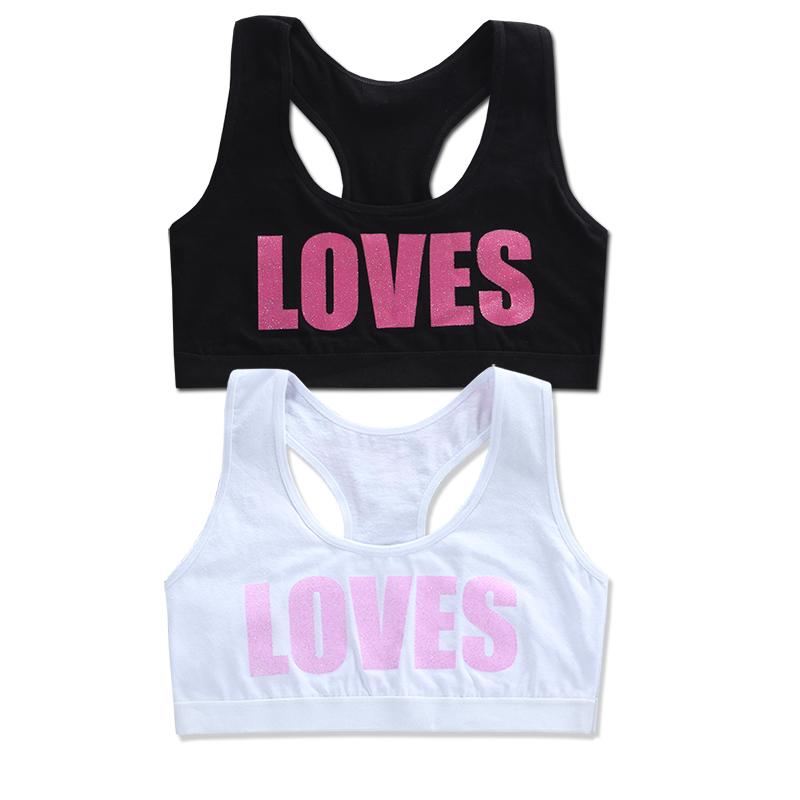 Детский хлопковый тренировочный бюстгальтер, нижнее белье с буквенным принтом и овальным вырезом для подростков 8–14 лет