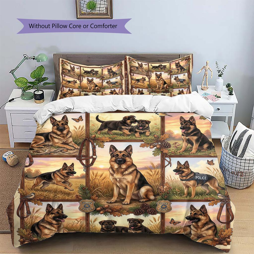 Cute Flower Puppy Pattern Bedding,Quilt Set Quilt Cover Pillowcase Home Birthday Gift (1 * duvet cover + 2 * pillowcase, without core)