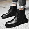 2024 Winter New Men's Genuine Leather Boots Warm Velvet High Top Shoes Men's Cotton Shoes Business Boots Motorcycle Boots