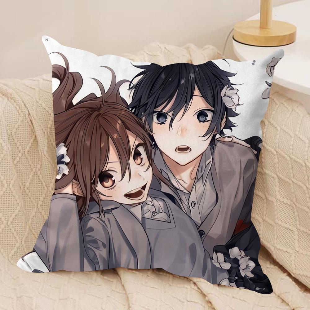 Cartoon HHorimiya Anime Cushion Cover Silky Short Plush Invisible Zipper Dustproof Sofa Pillow Case For Home Decor