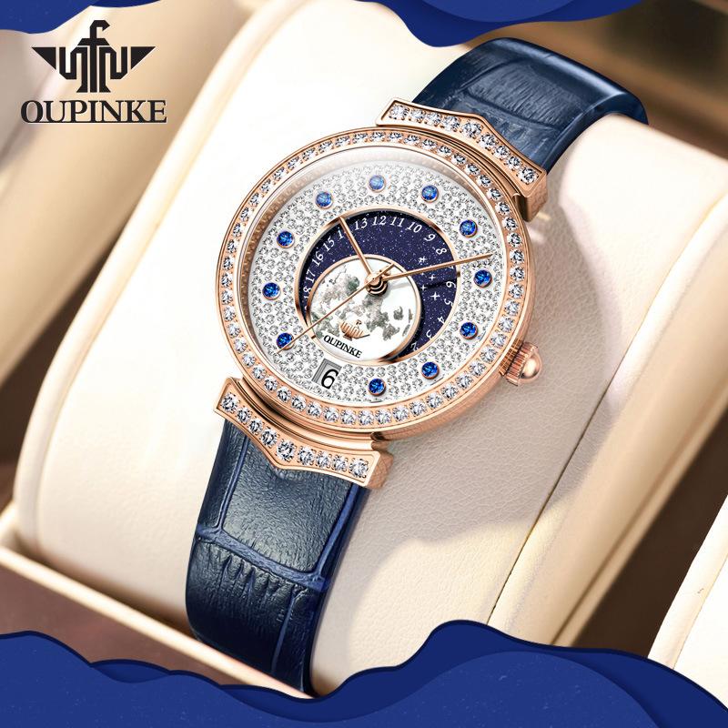 OUPINKE Новые женские часы для бизнеса и отдыха, модные, полные звездных вспышек, водонепроницаемые, водонепроницаемые и календарные часы высокого класса