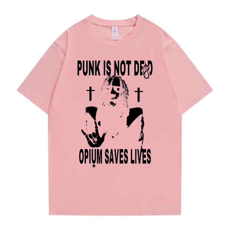 Хип-хоп негабаритных Playboi Carti Punk Is Not Ded Opium Saves Lives Футболка с принтом унисекс Женская повседневная свободная футболка Черные футболки унисекс