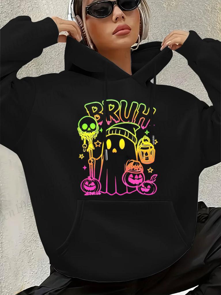 Pastel Halloween Rainbow Ghost Print Hoodie for Women THE BOO CREW Halloween Family Matching Outfits Pumpkin Graphic Sweatshirt