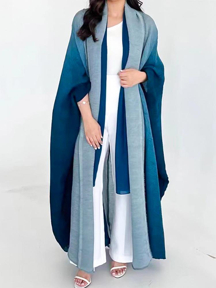 Женское весеннее пальто большого размера с рукавами «летучая мышь» с градиентом - Модное длинное кимоно в стиле Мияке