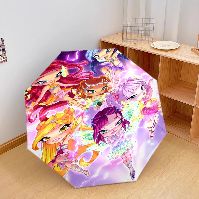 1 шт. Автоматический складной зонт - с рисунком Winx Club, Портативный и складной дизайн с 8 спицами, Подарки на Рождество и День рождения