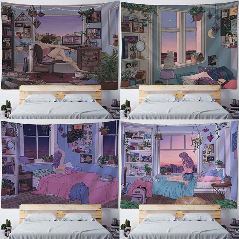 Украшение стены дома Гобелен Аниме Милая девушка Фон Офис Гостиная Гобелен