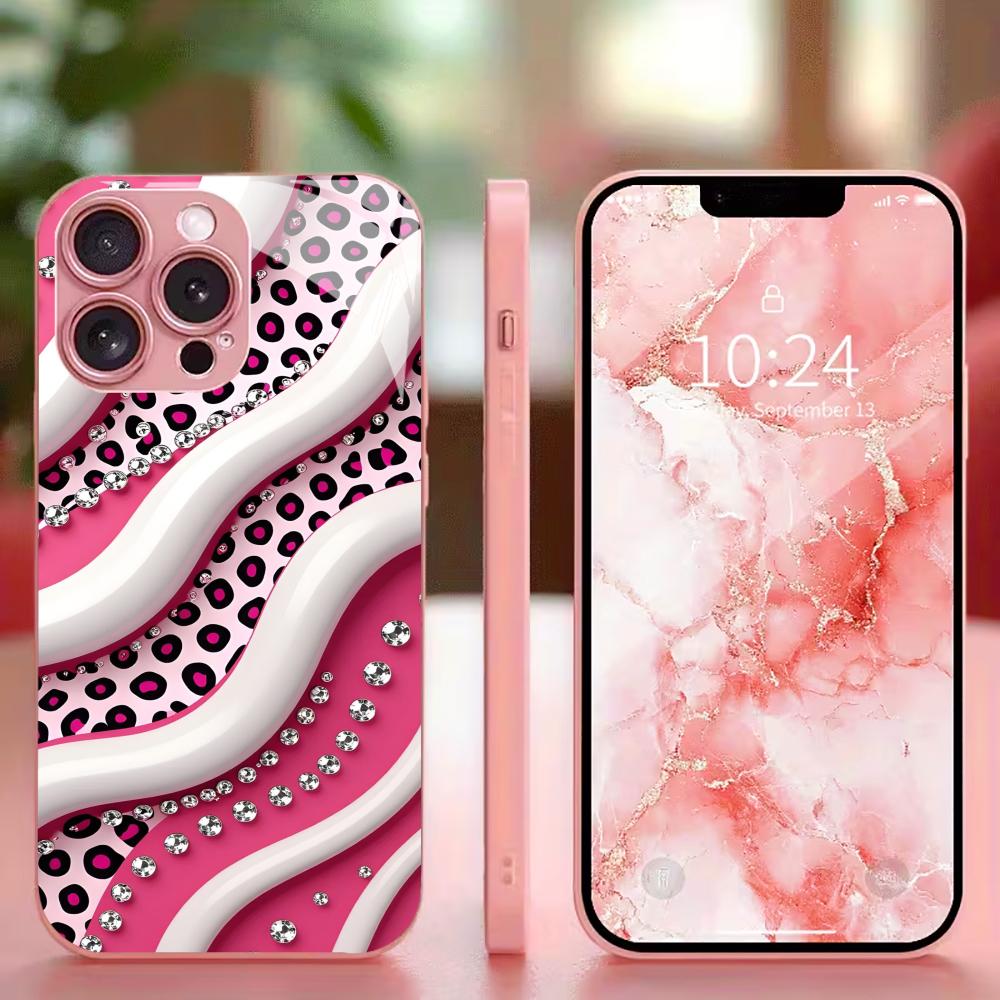 Trendy Pink Leopard Print mobile phones Glass phone case for iphone 17 pro max cover for iPhone 17 16 15 14 13 12 11pm Pro Plus