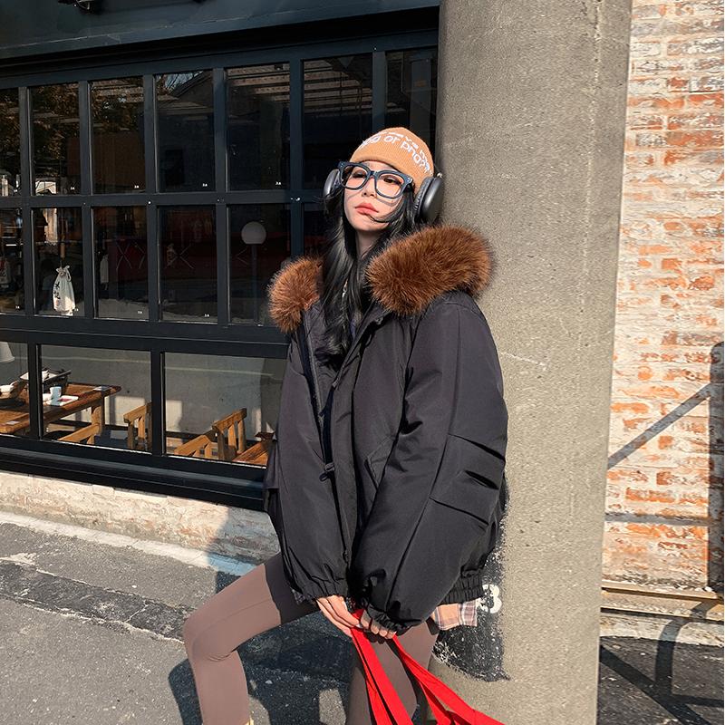 Осень-зима, утепленная теплая парка, женская повседневная милая однотонная Свободная куртка с капюшоном и большим карманом, верхняя одежда