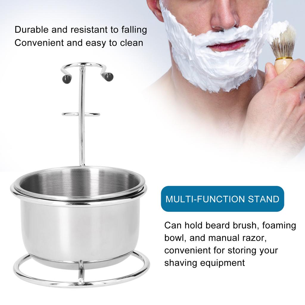 Набор подставка для бритья и чаша Металлический держатель для помазка для бритья Нержавеющая сталь Подставка для мыла для бритья Чаша
