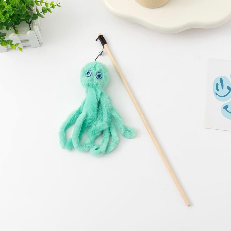 Игрушка для кошки Осьминог на палочке, Деревянная палочка, Плюш, Реалистичная кукла Осьминог, Игрушка для кошки
