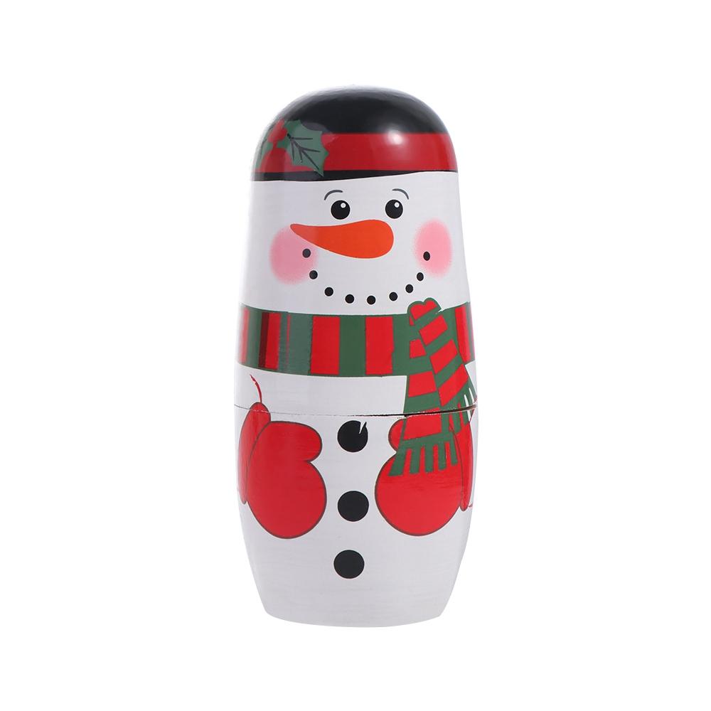 Wood Xmas Matryoshka Doll Smooth Christmas Nesting Dolls Cute Snowman Russian Doll Christmas