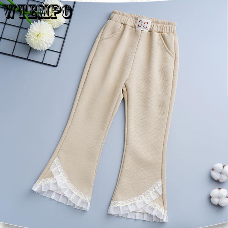 Girls' Pants for Spring and Autumn Children's Spring Pants for Outerwear Black Girls' Elastic Micro Flared Pants