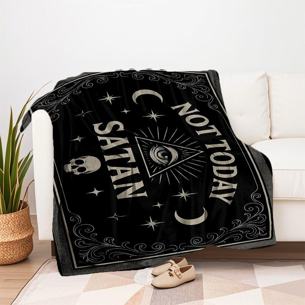 "Black Gothic 'Not Today Satan' Wall Art Print"Blanket Flannel Throw Blanket for Sofa, Bed, Travel, Camping, Office, Couch, Chair, And Bed G