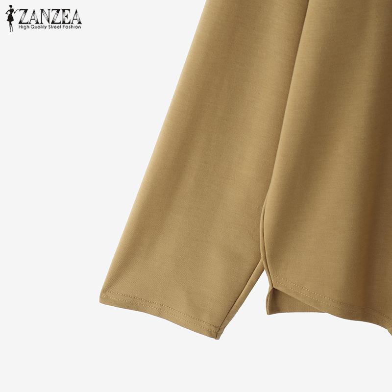 ZANZEA Женская повседневная блузка-пуловер с круглым вырезом, свободного кроя, с длинным рукавом