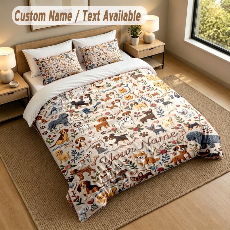 Dog Theme Personalized 3Pcs Bedding Set Custom Text & Name 1 Sheet 2 Pillowcases Household Bedding 1pc