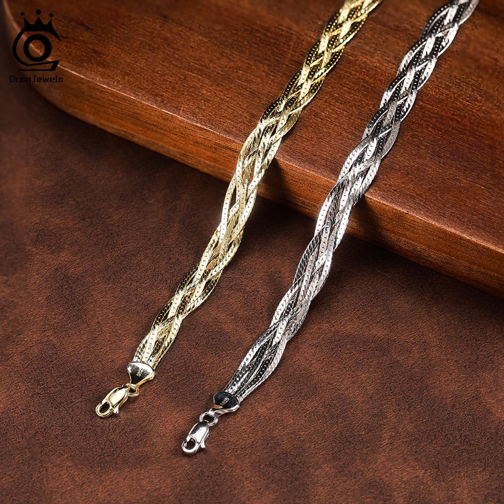 ORSA JEWELS Серебряный браслет-цепочка 925 пробы, плетеный «рыбья кость», 7 мм, в стиле хип-хоп, для женщин, роскошный модный браслет, ювелирное изделие SB220