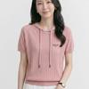 Navava Women Casual Daily Solid Ribbed Hooded Short Sleeve Knit Tee Nk3665