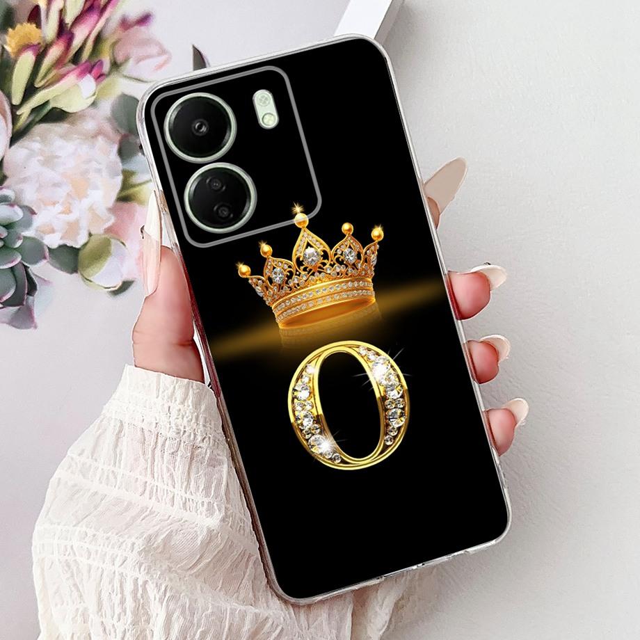 For Xiaomi Redmi 13 13C 4G 5G Soft Silicone Phone Case Crown Letters Initials Cover For Redmi13c 13 C Realme13 Clear Back Cover