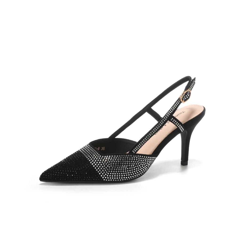 Липкий алмазный корень сумка каблук передняя сумка пустая задняя сандалии крутые блестящие высокие каблуки шпилька вечеринка