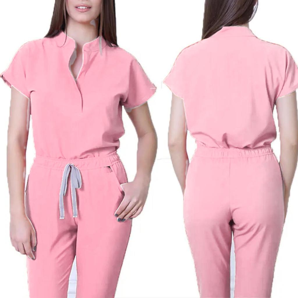 Женская свободная и удобная рабочая одежда с V-образным вырезом и короткими рукавами, с несколькими карманами и комплектом костюма для красоты