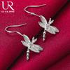 925 Sterling Silver Dragonfly AAA Round Zircon Pendant Earrings, Fashionable Wedding Jewelry