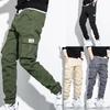 Fashion Men's Cargo Pants Streetwear Solid Color Jogger Hip Hop Loose Straight Trousers Side Multi-Pocket Work Pants Plus Size 8XL