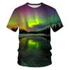 Новые футболки с рисунком «Звездное небо природы», мужские модные футболки с узором «Аврора», повседневные топы с короткими рукавами и круглым вырезом с 3D принтом