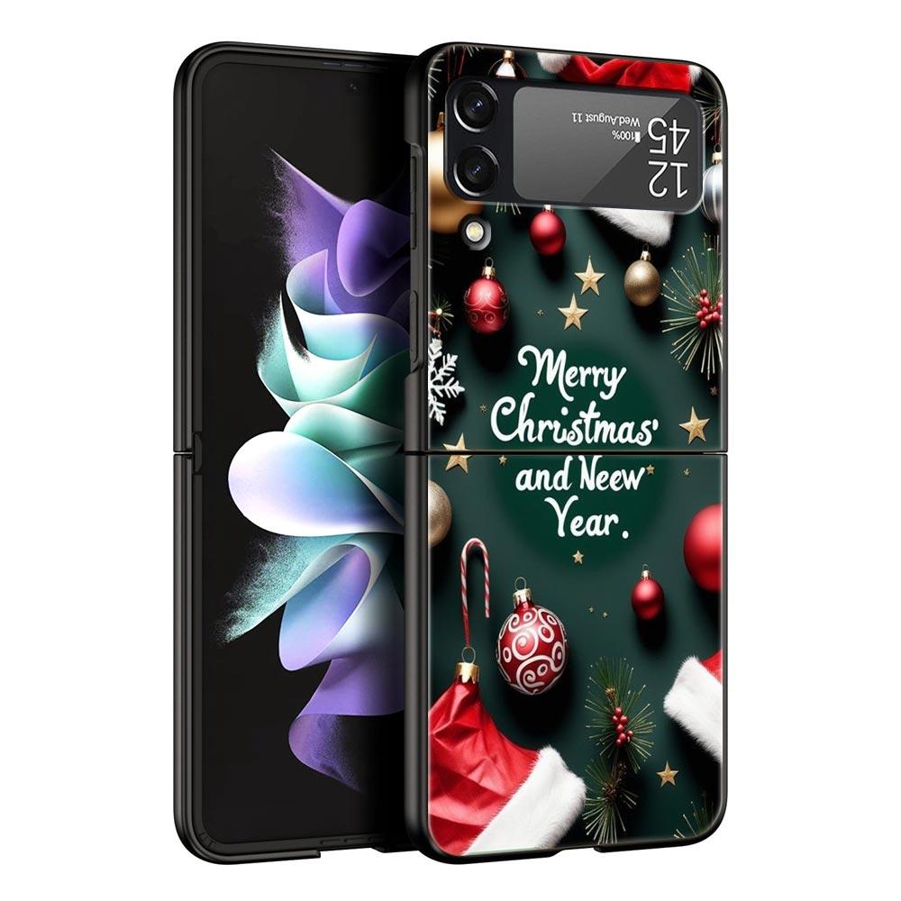 Merry Christmas Hard PC Phone Case For Samsung Galaxy Z Flip 7 6 5 4 Black Cover For Galaxy Z Flip 3 Foldable Fundas Shell Capas