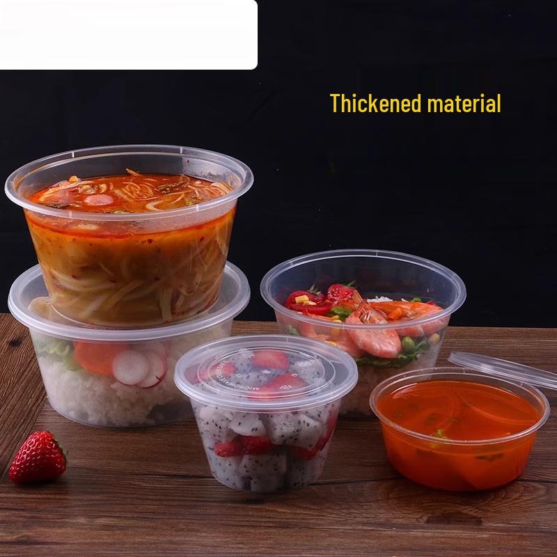 Disposable Round Plastic Food Containers with Lids (50 Sets)