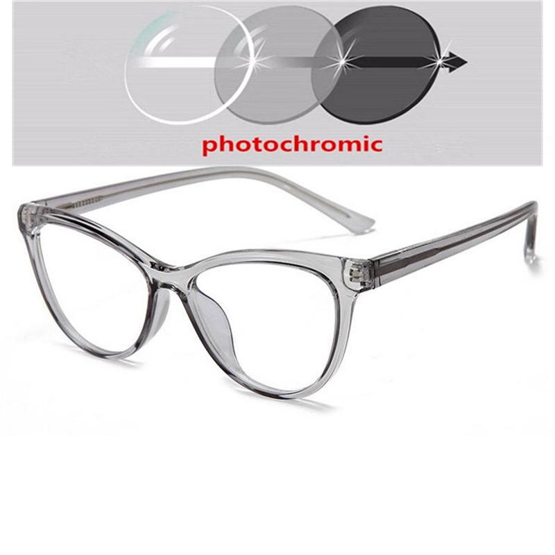 Blue Light Blocking Glasses Women Myopia Lens Prescription Eyeglasses Transparent Gray Frame Cat Eye Diopter 0 To -6