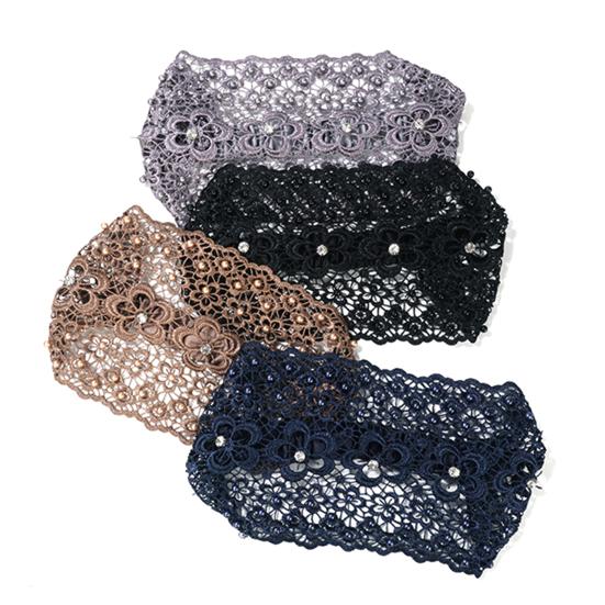 4 шт. Женская повязка на голову с цветочным кружевом, полым дизайном, искусственным жемчугом, обруч для волос, бохо-стиль, широкие эластичные аксессуары для волос