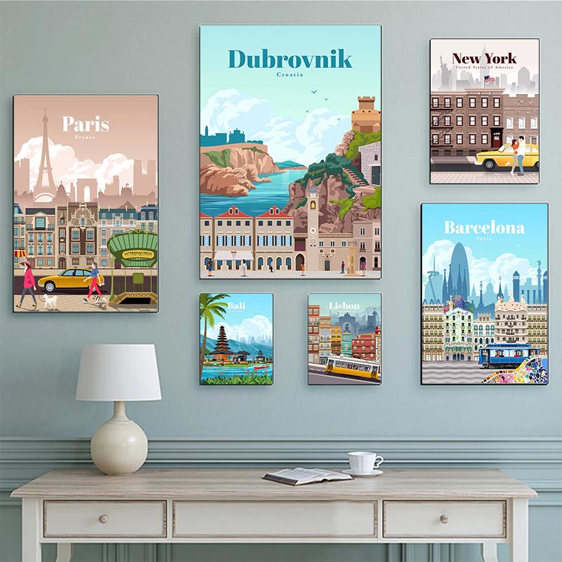 Nordic City Posters Paris London Tokyo Famous Cities Wall Art Canvas Painting Living Room Decorative Paints Picture Home Decor