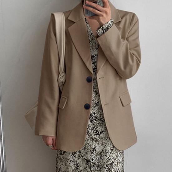 Женский пиджак с лацканами, длинный рукав, однобортный пиджак с клапанами, однотонный, свободный крой