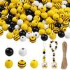 Hot-Selling Bee Pattern Wood Beads Spring Yellow Wood Beads Hemp Rope Fringed Children'S Diy Beaded Accessories Decoration
