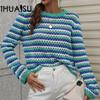 Autumn and Winter O-neck Women's Knitwear Striped Pullover Intercolour Sweater