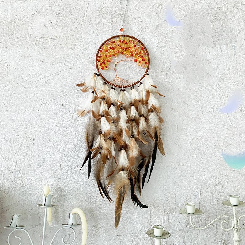 Tree Of Life Dream Catcher Handmade Pink Gravel Wall Hangings Feather Craft Home Decor Wind Chimes Dreamcatchers Room Decorate Quality