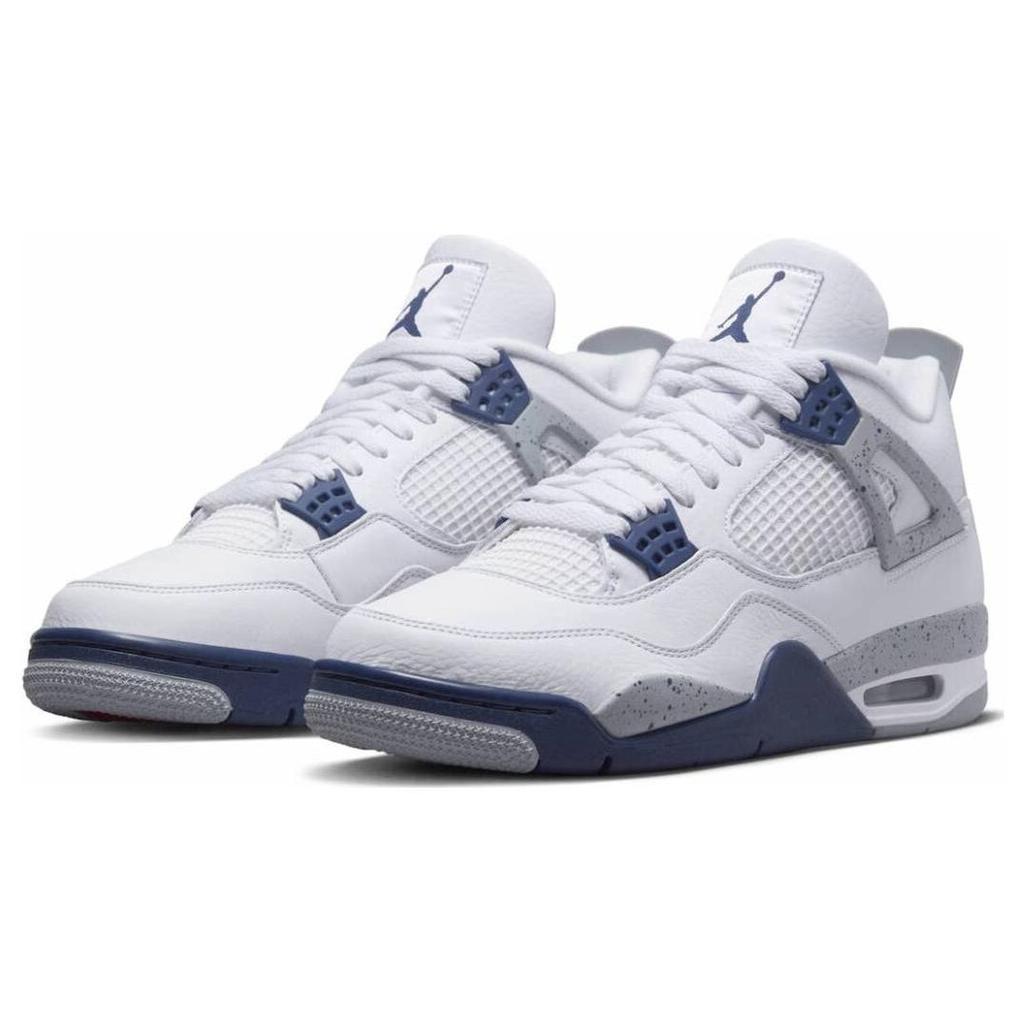 Кроссовки унисекс Air Jordan 4 Retro Midnight Navy Белые светло-дымчато-серые огненно-красные DH6927-140