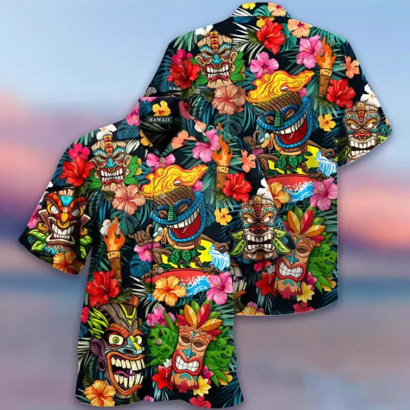 2026 Mens Loose Breathable 3D Print Hawaiian Short Sleeve Shirt Fashion Collared Casual Top