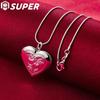 925 Sterling Silver 18 Inch Snake Chain Love Heart Photo Frame Necklace Jewelry