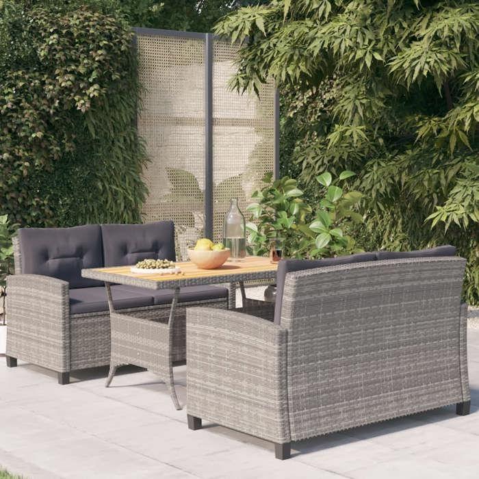 Ensemble à manger de jardin - MAISON EXCLUSIVE - Ensemble 3 pcs - Résine tressée - Coussins gris - Cadre acier
