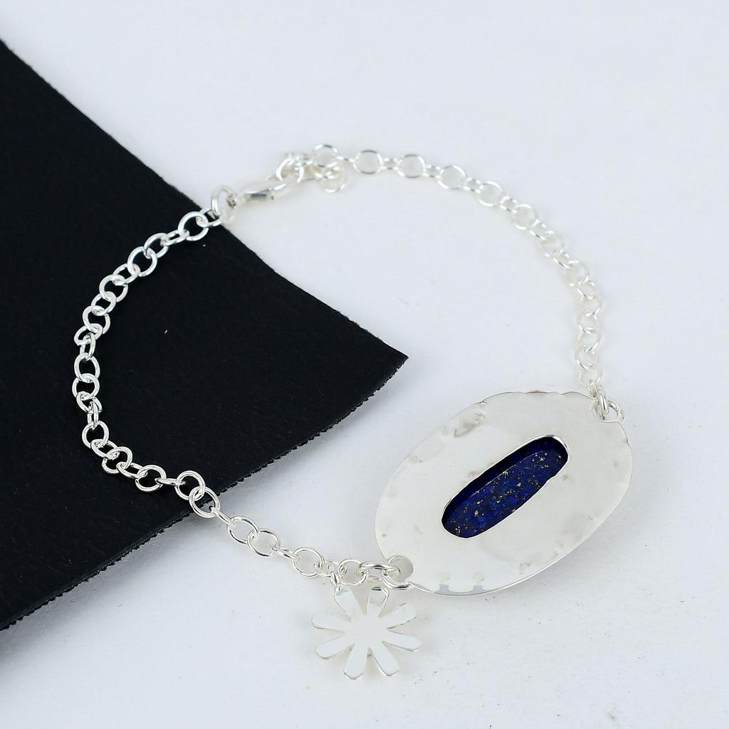 Красивый браслет из драгоценных камней лазурита ручной работы из серебра 925 пробы, браслет с белым топазом для жены, браслет унисекс, пасхальный подарок