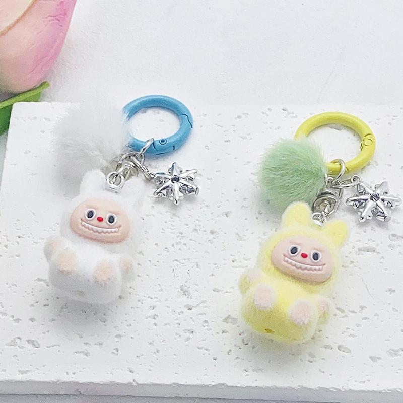 Милый Модный Брелок Лабубу с Флокированием Мультяшный Кавайный Брелок-Подвеска Изысканные Аксессуары для Украшения Рюкзака Подарки
