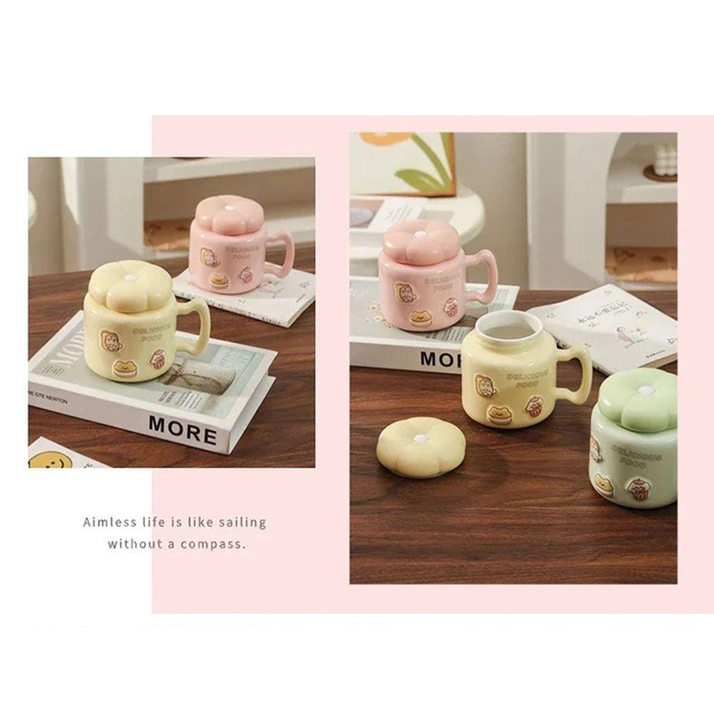 with Handle Ceramic Coffee Cup Heat-resistant Water Cup with Lid Cartoon Mirror Mug  Office